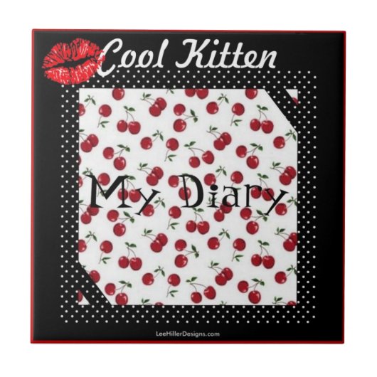 RAB Rockabilly Cool Kitten Cherry Kiss Print Tile Fliese (Vorderseite)