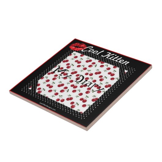 RAB Rockabilly Cool Kitten Cherry Kiss Print Tile Fliese (Seite)