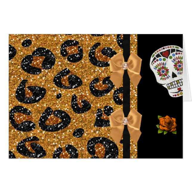 RAB Rockabilly Gold Leopard Print Sugar Skulls (Vorderseite (Horizontal))