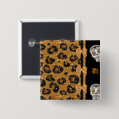 RAB Rockabilly Gold Leopard Print Sugar Skulls Button (Vorne & Hinten)