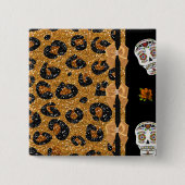 RAB Rockabilly Gold Leopard Print Sugar Skulls Button (Vorderseite)