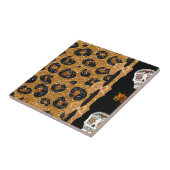 RAB Rockabilly Gold Leopard Print Sugar Skulls Fliese (Seite)