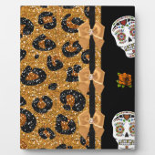 RAB Rockabilly Gold Leopard Print Sugar Skulls Fotoplatte (Vorderseite)