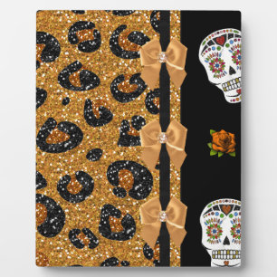 RAB Rockabilly Gold Leopard Print Sugar Skulls Fotoplatte