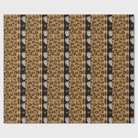 RAB Rockabilly Gold Leopard Print Sugar Skulls Geschenkpapier (Flach)