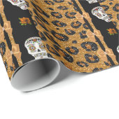 RAB Rockabilly Gold Leopard Print Sugar Skulls Geschenkpapier (Rolleneckpunkt)