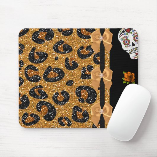 RAB Rockabilly Gold Leopard Print Sugar Skulls Mousepad (Mit Mouse)