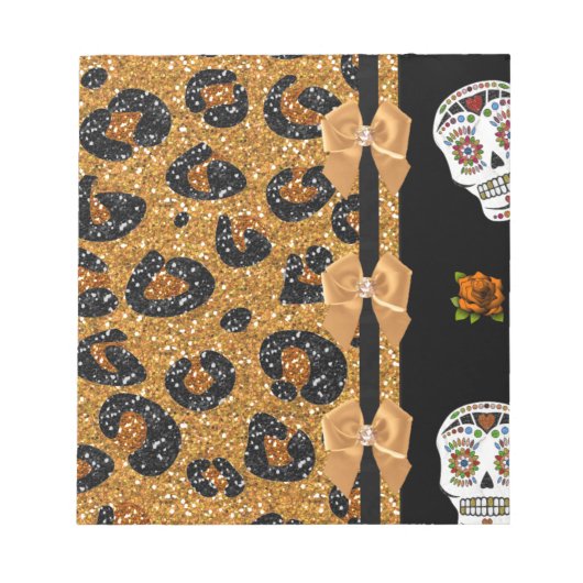 RAB Rockabilly Gold Leopard Print Sugar Skulls Notizblock (Vorderseite)
