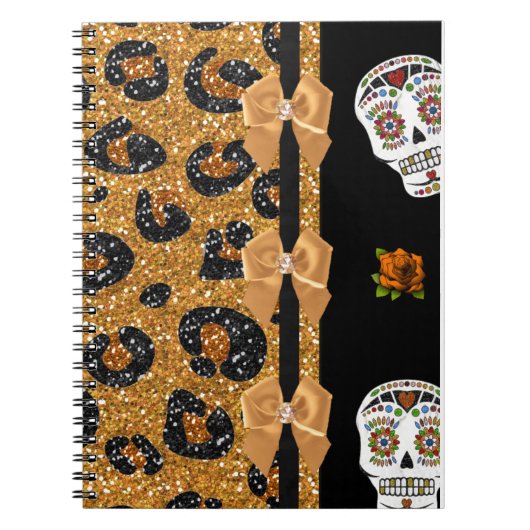 RAB Rockabilly Gold Leopard Print Sugar Skulls Notizblock (Vorderseite)