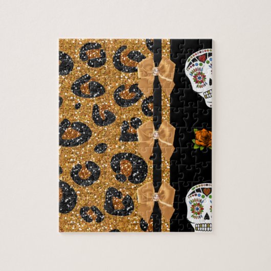 RAB Rockabilly Gold Leopard Print Sugar Skulls Puzzle (Vertikal)