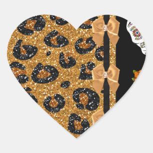RAB Rockabilly Gold Leopardenprint Zucker-Schädel Herz-Aufkleber