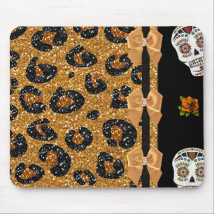 RAB Rockabilly Gold Leopardenprint Zucker-Schädel Mousepad