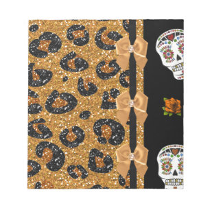 RAB Rockabilly Gold Leopardenprint Zucker-Schädel Notizblock