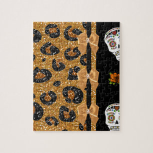 RAB Rockabilly Gold Leopardenprint Zucker-Schädel Puzzle