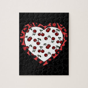 RAB Rockabilly Kirschen Leopardenprint Herz Puzzle