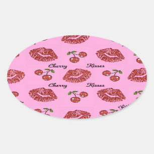 RAB Rockabilly Kirschküsse auf Rosa Ovaler Aufkleber