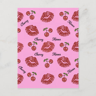 RAB Rockabilly Kirschküsse auf Rosa Postkarte