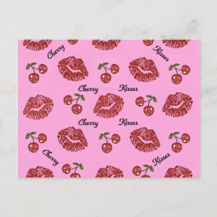 RAB Rockabilly Kirschküsse auf Rosa Postkarte