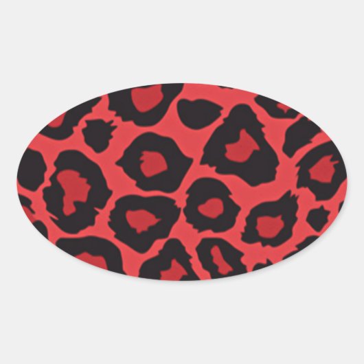 RAB Rockabilly Leopard Print Red Black Ovaler Aufkleber (Vorderseite)