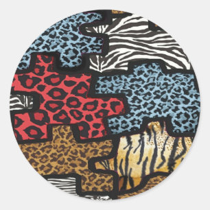 RAB Rockabilly Leopard Zebra Puzzle Druck Geschenk Runder Aufkleber