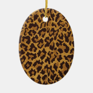 RAB Rockabilly Leopardenprint Braun Gold Keramik Ornament