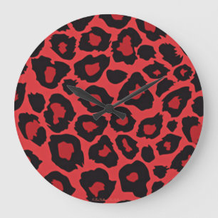 RAB Rockabilly Leopardenprint Rot Schwarz Große Wanduhr