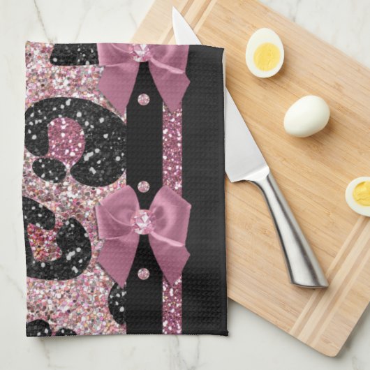 RAB Rockabilly Pink Leopard Print Ribbon Bow Handt Geschirrtuch (Viertel Falte)