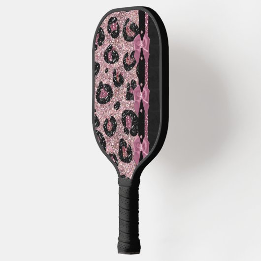 RAB Rockabilly Pink Leopard Print Ribbon Bow Pickleball Schläger (Links)