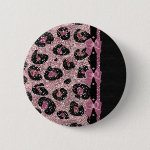 RAB Rockabilly Pink Leopard Print Ribbon Bows Button