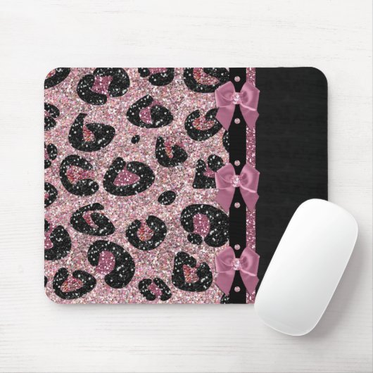 RAB Rockabilly Pink Leopard Print Ribbon Bows Mousepad (Mit Mouse)