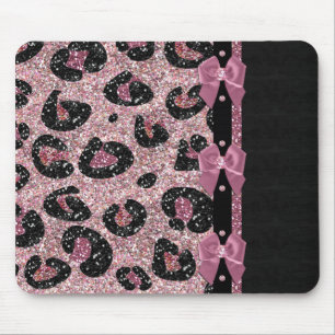 RAB Rockabilly Pink Leopard Print Ribbon Bows Mousepad