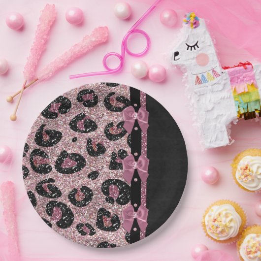 RAB Rockabilly Pink Leopard Print Ribbon Bows Pappteller (Party)