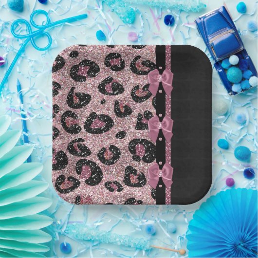 RAB Rockabilly Pink Leopard Print Ribbon Bows Pappteller (Party)