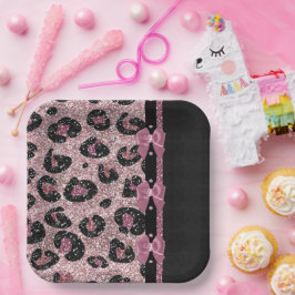 RAB Rockabilly Pink Leopard Print Ribbon Bows Pappteller