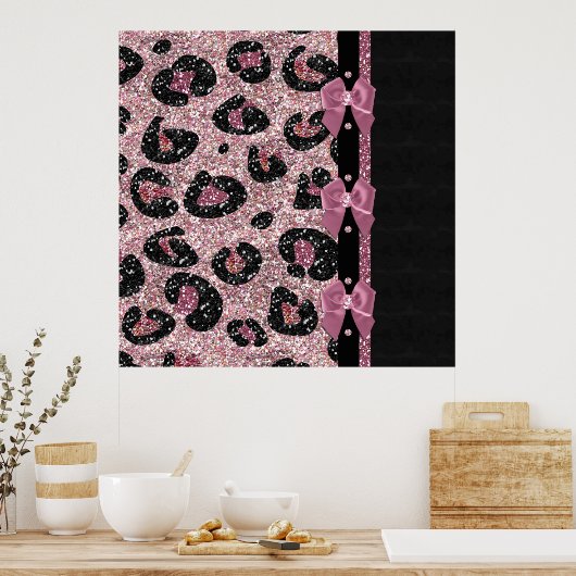 RAB Rockabilly Pink Leopard Print Ribbon Bows Poster (Küche)
