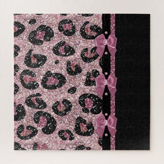 RAB Rockabilly Pink Leopard Print Ribbon Bows Puzzle (Vertikal)