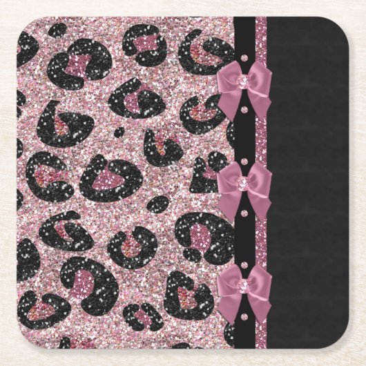 RAB Rockabilly Pink Leopard Print Ribbon Bows Rechteckiger Pappuntersetzer (Vorderseite)