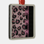 RAB Rockabilly Pink Leopard Print Ribbon Bows Silbernes Ornament (Rechts)