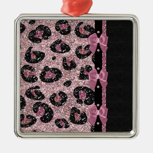 RAB Rockabilly Pink Leopard Print Ribbon Bows Silbernes Ornament (Vorne)
