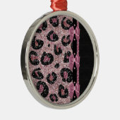 RAB Rockabilly Pink Leopard Print Ribbon Bows Silbernes Ornament (Rechts)