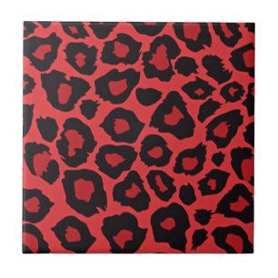 RAB Rockabilly Red Black Leopard Print Tile Fliese