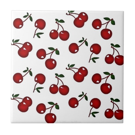RAB Rockabilly Red Cherries on White Tile Fliese (Vorderseite)