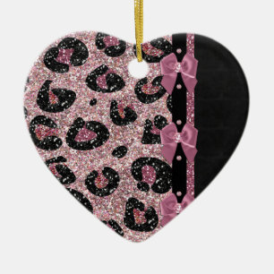 RAB Rockabilly Rosa Leopardenprint-Bandbögen Keramik Ornament