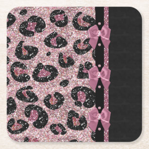 RAB Rockabilly Rosa Leopardenprint-Bandbögen Rechteckiger Pappuntersetzer