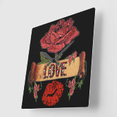 RAB Rockabilly-Rose, Liebe und Lipstick Quadratische Wanduhr (Winkel)