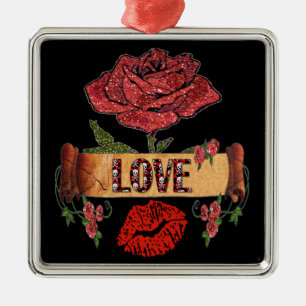 RAB Rockabilly Rosen, Liebe & Lippenstift Silbernes Ornament