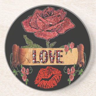 RAB Rockabilly Rosen, Liebe & Lippenstift Untersetzer