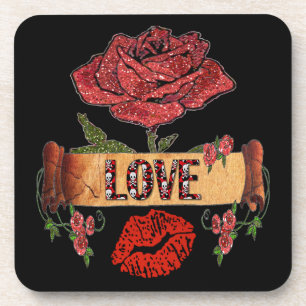 RAB Rockabilly Rosen, Liebe & Lippenstift Untersetzer