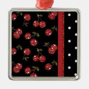 RAB Rockabilly Sehr Kirschen Schwarz Silbernes Ornament