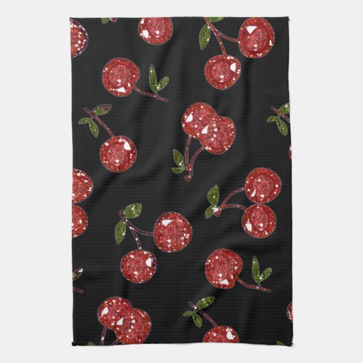 RAB Rockabilly sehr Kirschkirschen auf schwarz Handtuch (Vertikal)